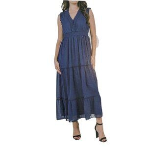NEW Cristina B Sleeveless Ruffle Maxi Dress | Navy